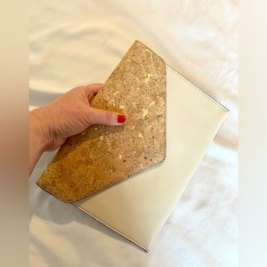 Oversized cork, metallic gold and cream envelope clutch